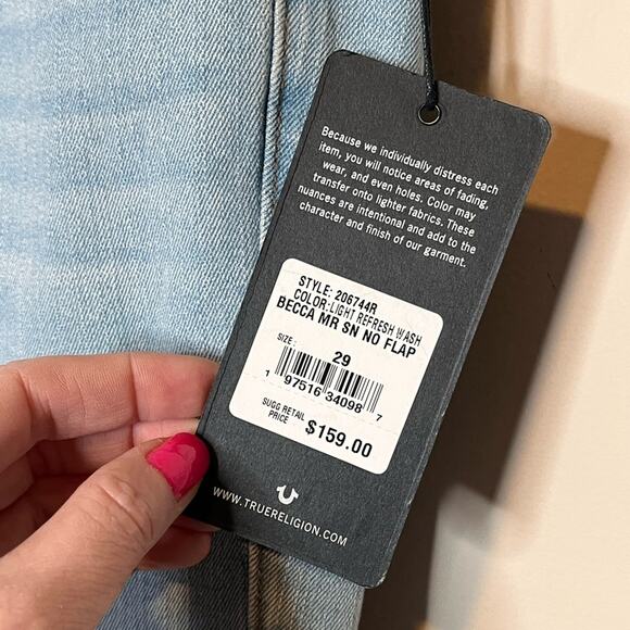 NWT TRUE RELIGION Becca mid rise bootcut jeans light refresh wash, size 29. - Picture 4 of 6